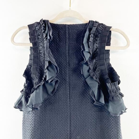 Deletta Anthropologie Ruffle Shoulder Trim Textured Stretch Tank Top Black Small - Picture 13 of 13